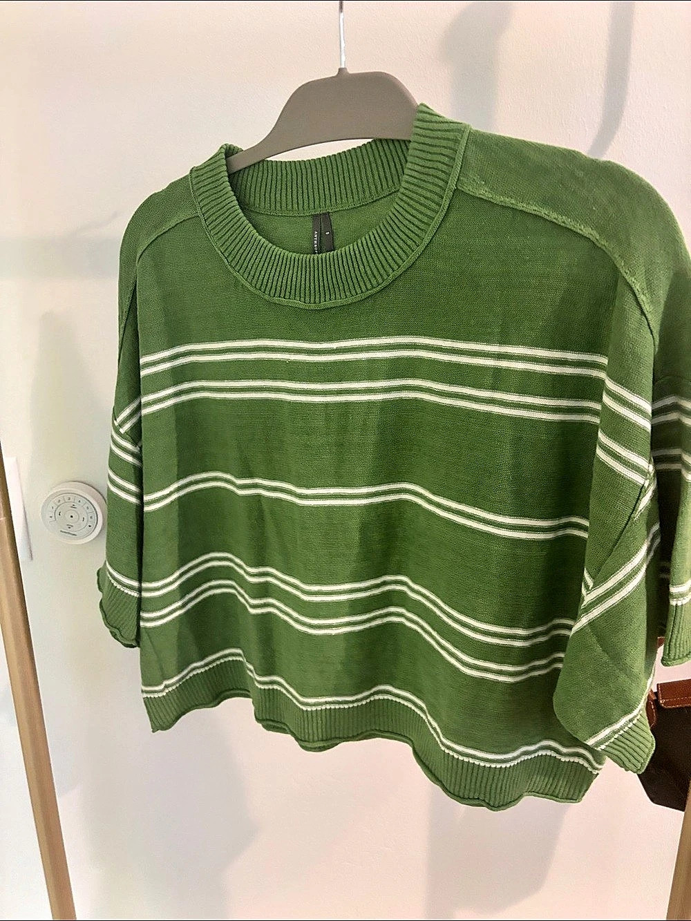 Anthropologie Glen Striped Sweater Green & White Size Small